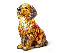 Mr Glow Dog Lamp - 3D Cute Bulldog LED Night Light with Stained Glass Shade,Stained Resin Puppy Lamp with USB,Vintage Resin Desk Lamps for Bedroom and Living Room (J)