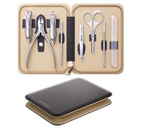 MR.GREEN 8-in-1 Manicure & Pedicure Set - Professional German Stainless Steel Nail Clippers Grooming Kit with Splash-Proof Nail Clipper & Real Leather Travel Case (Chestnut Brown)
