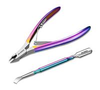 MR.GREEN Cuticle Scissors, Stainless Steel Cuticle Nippers with Pusher Manicure & Pedicure Tools for Salon and Home (Colored Titanium+Pusher)