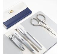 MR.GREEN Manicure Set Full Function Nail Clippers Personal Care Tool Kits Stainless Steel Pedicure Sets with Leather Case Idea Gift (Beige - Blue)