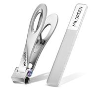 MR.GREEN Nail Clippers Wide Jaw Opening Stainless Steel Fingernail Clipper Thick Hard Toenail Cutter Manicure Scissors Tools (Nail Clipper (Large)+Nano Glass Nail File)