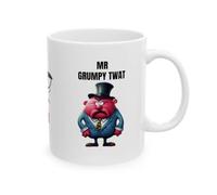 Mr Grumpy Twat Personalised Mug, Funny Cartoon Character Mug, White, Birthday, Christmas, Gift, Personalised