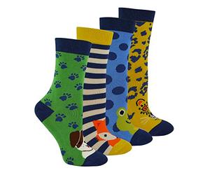 Mr Heron - 4 Pack Boys Bamboo Socks | Kids Novelty Animal Pattern Socks in a Gift Box (2-3 Years, Assorted)