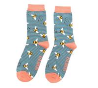 Mr Heron Men's Bamboo Bees Stripes Socks (UK Size 7-11) (UK, Numeric, 7, 11, Regular, Regular, Grey & Blue Stripes)