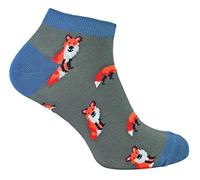 Mr Heron Mens Bamboo Trainer Socks Animal Themed Breathable Low Cut Sneaker Socks (6-11, Foxes (Charcoal))