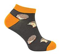 Mr Heron Mens Bamboo Trainer Socks Animal Themed Breathable Low Cut Sneaker Socks (6-11, Hedgehogs (Grey))
