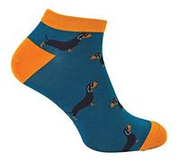 Mr Heron Mens Bamboo Trainer Socks Animal Themed Breathable Low Cut Sneaker Socks (6-11, Sausage Dog (Teal))
