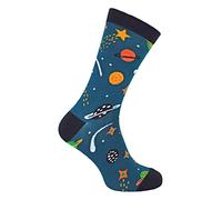 Mr Heron Mens Solar System Space Socks Novelty Stars Galaxy Planets Patterned Bamboo Socks (6-11, Space (Navy))