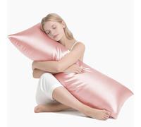 MR&HM Satin Body Pillow Cover, Soft and Breathable Body Pillow Case with Envelope Closure, Cooling and Silky Long Pillowcase for Hair and Skin,Grey (20x54, Blush)