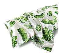 MR&HM Satin Body Pillow Cover, Soft and Breathable Body Pillow Case with Envelope Closure, Cooling and Silky Long Pillowcase for Hair and Skin,Grey (20x54, Leaves)