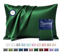 MR&HM Satin Pillowcase for Hair and Skin, Silk Satin Pillowcase 2 Pack, Queen Size Pillow Cases Set of 2, Silky Pillow Cover with Envelope Closure (20x30, Dark Green)