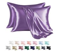 MR&HM Satin Pillowcase for Hair and Skin, Silk Satin Pillowcase 2 Pack, Queen Size Pillow Cases Set of 2, Silky Pillow Cover with Envelope Closure (20x30, Lavender)