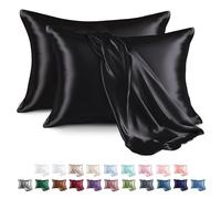 MR&HM Satin Pillowcase for Hair and Skin, Silk Satin Pillowcase 2 Pack, Queen Size Pillow Cases Set of 2, Silky Pillow Cover with Envelope Closure (20x30, Black)