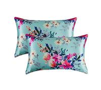 MR&HM Satin Pillowcase for Hair and Skin, Silk Satin Pillowcase 2 Pack, Standard Size Pillow Cases Set of 2, Silky Pillow Cover with Envelope Closure (20x26, Floral Green)