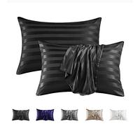 MR&HM Satin Pillowcase for Hair and Skin, Silk Satin Pillowcase 2 Pack, Standard Size Pillow Cases Set of 2, Silky Pillow Cover with Envelope Closure (20x26, Black Striped)