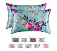 MR&HM Satin Pillowcase for Hair and Skin, Silk Satin Pillowcase 2 Pack, Standard Size Pillow Cases Set of 2, Silky Pillow Cover with Envelope Closure (20x26, Floral Green)