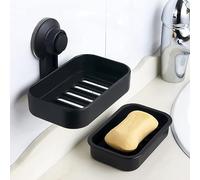 MR.HOKWY Suction Cup Soap Holder for Shower Wall, Bathroom, Tub and Kitchen Sink Powerful Vacuum Suction Plastic Soap Holder Drill-Free,Removable,Black,10*14*8.5CM