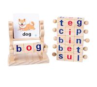 MR.HOKWY Wooden Spelling Games - Short Vowel Blocks for Kids Sight Words Montessori Spinning Alphabet Learning Toy Spelling Toys & Sets for 3 Year Olds Boys & Girls