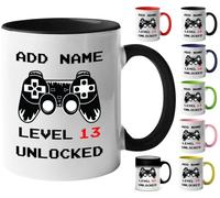 Mr Jeans 13th Birthday Gamer Gift - Personalised Mug/Cup - Add Name - Level 13 Unlocked Gamer Mug, Birthday Gifts for Boys or Girls, Novelty Mug, Video Game Design, Gaming Gifts for Him or Her
