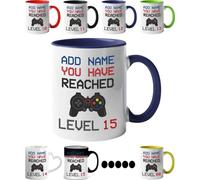 Mr Jeans 15th Birthday Gamer Gift - Personalised Mug/Cup - Add Name - Level 15 Gamer Mug, Birthday Gifts for Boys or Girls, Novelty Mug, Video Game Design, Gaming Gifts for Him or Her