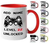 Mr Jeans 22th Birthday Gamer Gift - Personalised Mug/Cup - Add Name - Level 22 Unlocked Gamer Mug, Birthday Gifts for Boys or Girls, Novelty Mug, Video Game Design, Gaming Gifts for Him or Her