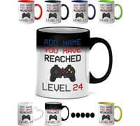 Mr Jeans 24th Birthday Gamer Gift Magic Mug - Personalised Mug/Cup - Add Name - Level 24 Gamer Mug, Birthday Gifts for Boys or Girls, Novelty Mug, Video Game Design, Gaming Gifts for Him or Her