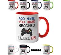 Mr Jeans 25th Birthday Gamer Gift - Personalised Mug/Cup - Add Name - Level 25 Gamer Mug, Birthday Gifts for Boys or Girls, Novelty Mug, Video Game Design, Gaming Gifts for Him or Her
