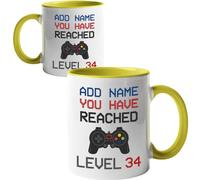 Mr Jeans 34th Birthday Gamer Gift - Personalised Mug/Cup - Add Name - Level 34 Gamer Mug, Birthday Gifts for Boys or Girls, Novelty Mug, Video Game Design, Gaming Gifts for Him or Her