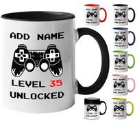 Mr Jeans 35th Birthday Gamer Gift - Personalised Mug/Cup - Add Name - Level 35 Unlocked Gamer Mug, Birthday Gifts for Boys or Girls, Novelty Mug, Video Game Design, Gaming Gifts for Him or Her