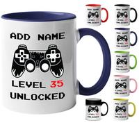 Mr Jeans 35th Birthday Gamer Gift - Personalised Mug/Cup - Add Name - Level 35 Unlocked Gamer Mug, Birthday Gifts for Boys or Girls, Novelty Mug, Video Game Design, Gaming Gifts for Him or Her