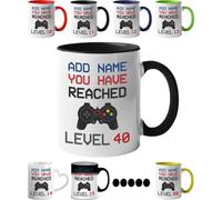 Mr Jeans 40th Birthday Gamer Gift - Personalised Mug/Cup - Add Name - Level 40 Gamer Mug, Birthday Gifts for Boys or Girls, Novelty Mug, Video Game Design, Gaming Gifts for Him or Her