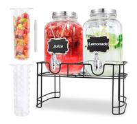 MR.KIANGCI Glass Drink Dispenser with Tap, 2 x 4 Litre Drinks Dispenser with Fruit Infuser & Stand,Water Dispenser with Tap for BBQ, Picnic, Party,Beverage Dispenser,Laundry Detergent Dispenser