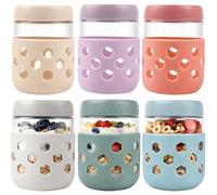 MR.KIANGCI Overnight Oats Jars with Lids and Silicone Sleeve, 500ml 6 Piece Meal Prep Jars, Pastel-colored Storage Jars for Meal Prep Homemade Jam, Canning, Mason Jar, Sourdough