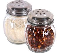 Mr. Kitchen's Red Pepper Shaker or Parmesan Cheese Shaker; Bulk Swirl Glass Cheese Shaker Set with Perforated Stainless Steel Lid (Set of 6)