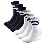 MR.KM 6 Pairs High Ankle Cotton Crew Casual Stripes Socks, Black & White Striped, Rainbow Pride for Men and Women, Compression, Black & White 01, 41.5-46 EU