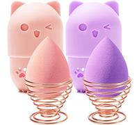 MR LION Makeup Sponge Holder + Makeup Blender Travel Case Beauty Sponge Blender Drying Stand & Storage Containers (Pink&Purple)