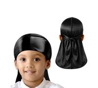 MR Mani & Rabbani RITZY & ORIGINAL Junior Silky Satin Durag for Kids - Premium Soft Wave Cap for Waves, Braids & Locs | Wide Long Tail, Wrinkle-Free Hair Wrap for Boys & Girls (Black)