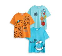 MR. MEN LITTLE MISS Boys Multi-Pack of 3 Short-Sleeved T-Shirts | Graphic Tees Featuring Mr. Tickle, Mr. Bump, & Mr. Men | Cartoon Tops in Orange & Blue Merch