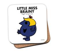 Mr Men Little Miss Brainy Coaster - 10cm x 10cm Cork-Backed Drinks Coaster | Non-Slip, Easy Wipe Clean | Proudly Made in the UK | Durable Home & Office Accessory