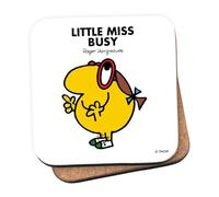 Mr Men Little Miss Busy Coaster - 10cm x 10cm Cork-Backed Drinks Coaster | Non-Slip, Easy Wipe Clean | Proudly Made in the UK | Durable Home & Office Accessory