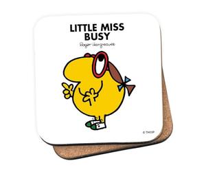 Mr Men Little Miss Busy Coaster - 10cm x 10cm Cork-Backed Drinks Coaster | Non-Slip, Easy Wipe Clean | Proudly Made in the UK | Durable Home & Office Accessory
