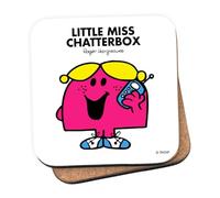 Mr Men Little Miss Chatterbox Coaster - 10cm x 10cm Cork-Backed Drinks Coaster | Non-Slip, Easy Wipe Clean | Proudly Made in the UK | Durable Home & Office Accessory