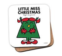 Mr Men Little Miss Christmas Coaster - 10cm x 10cm Cork-Backed Drinks Coaster | Non-Slip, Easy Wipe Clean | Proudly Made in the UK | Durable Home & Office Accessory