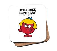 Mr Men Little Miss Contrary Coaster - 10cm x 10cm Cork-Backed Drinks Coaster | Non-Slip, Easy Wipe Clean | Proudly Made in the UK | Durable Home & Office Accessory
