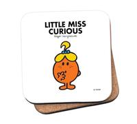 Mr Men Little Miss Curious Coaster - 10cm x 10cm Cork-Backed Drinks Coaster | Non-Slip, Easy Wipe Clean | Proudly Made in the UK | Durable Home & Office Accessory