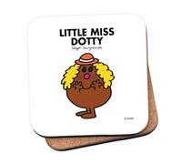 Mr Men Little Miss Dotty Coaster - 10cm x 10cm Cork-Backed Drinks Coaster | Non-Slip, Easy Wipe Clean | Proudly Made in the UK | Durable Home & Office Accessory