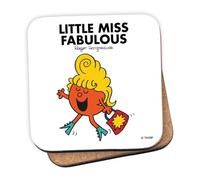 Mr Men Little Miss Fabulous Coaster - 10cm x 10cm Cork-Backed Drinks Coaster | Non-Slip, Easy Wipe Clean | Proudly Made in the UK | Durable Home & Office Accessory