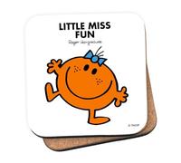 Mr Men Little Miss Fun Coaster - 10cm x 10cm Cork-Backed Drinks Coaster | Non-Slip, Easy Wipe Clean | Proudly Made in the UK | Durable Home & Office Accessory