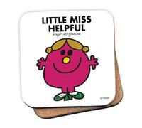 Mr Men Little Miss Helpful Coaster - 10cm x 10cm Cork-Backed Drinks Coaster | Non-Slip, Easy Wipe Clean | Proudly Made in the UK | Durable Home & Office Accessory
