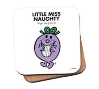 Mr Men Little Miss Naughty Coaster - 10cm x 10cm Cork-Backed Drinks Coaster | Non-Slip, Easy Wipe Clean | Proudly Made in the UK | Durable Home & Office Accessory